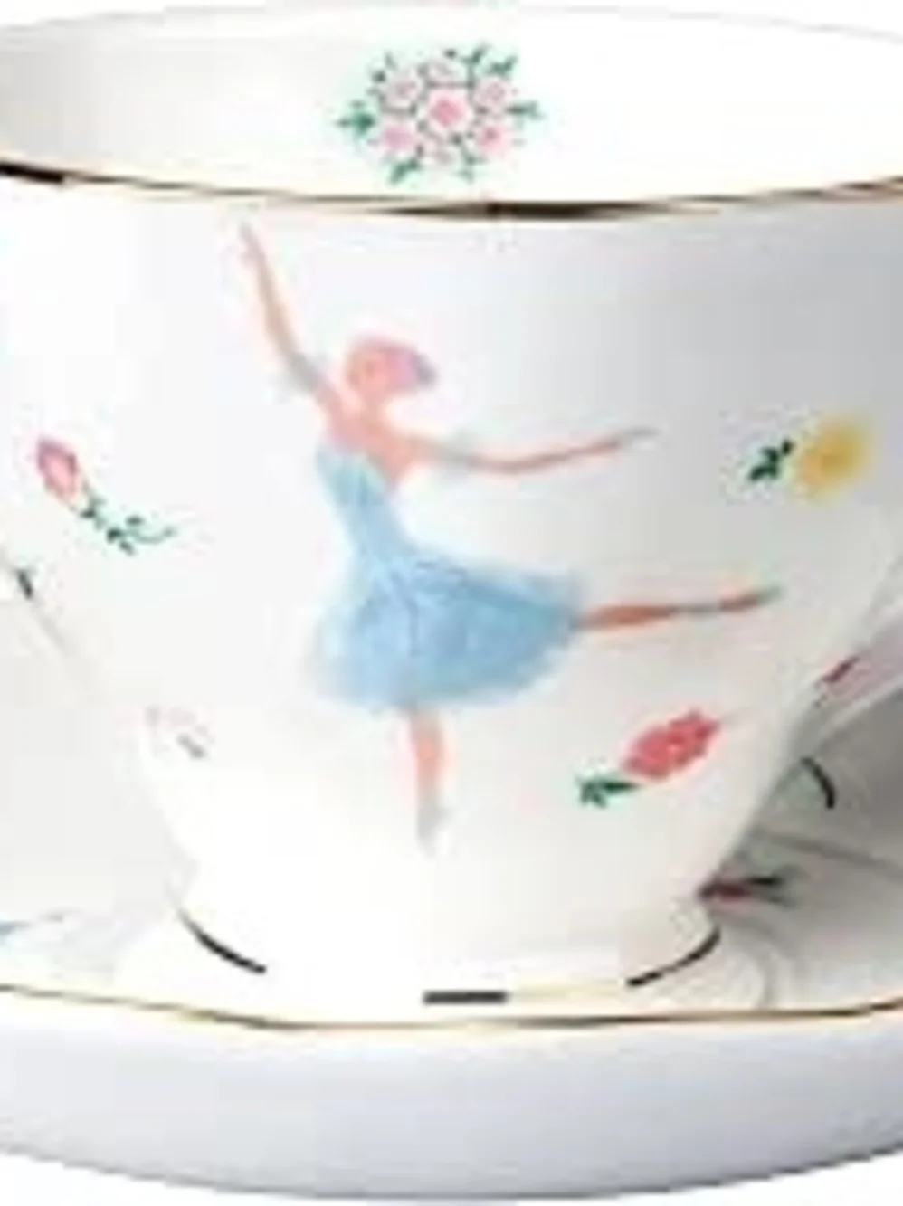 Fine Bone China Ballerina Teacup And Saucer in White with Pastel Accents